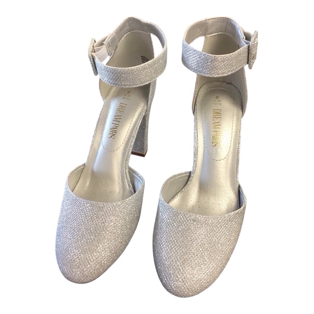 Dream Pairs Silver Block Heel Ankle Strap Heels